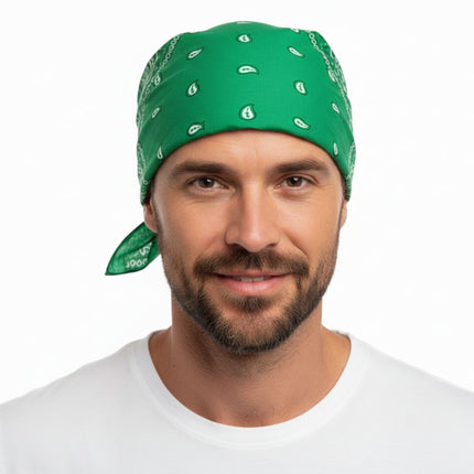 BANDANA Paisley 100% COTTON Head Wrap Durag Bandanna Summer Biker Scarf Mask - Dark Green.