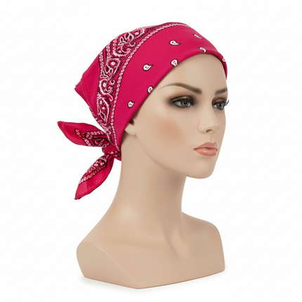 BANDANA Paisley 100% COTTON Head Wrap Durag Bandanna Summer Biker Scarf Mask - Hot Pink.