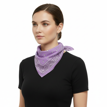 BANDANA Paisley 100% COTTON Head Wrap Durag Bandanna Summer Biker Scarf Mask - Lilac.