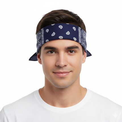 BANDANA Paisley 100% COTTON Head Wrap Durag Bandanna Summer Biker Scarf Mask - Navy Blue.