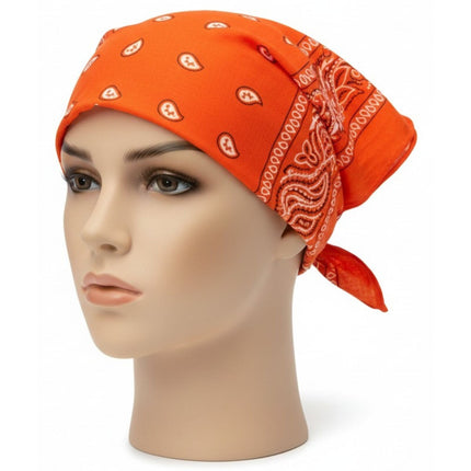 BANDANA Paisley 100% COTTON Head Wrap Durag Bandanna Summer Biker Scarf Mask - Orange.