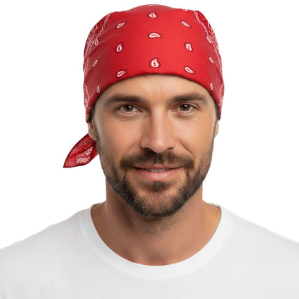 BANDANA Paisley 100% COTTON Head Wrap Durag Bandanna Summer Biker Scarf Mask - Red.