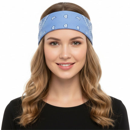 BANDANA Paisley 100% COTTON Head Wrap Durag Bandanna Summer Biker Scarf Mask - Sky Blue.