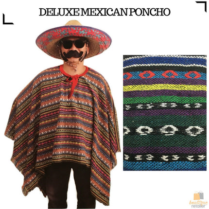 PREMIUM MEXICAN PONCHO Spanish Costume Wild West Cowboy Party Bandit  12467.