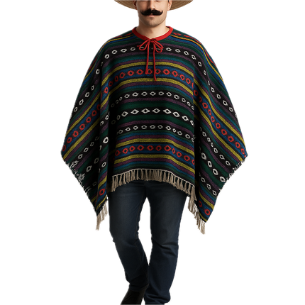 PREMIUM MEXICAN PONCHO Spanish Costume Wild West Cowboy Party Bandit  12467.