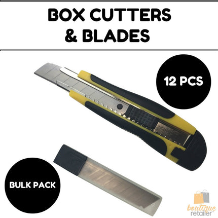 12x BOX CUTTERS Knife Retractable Blade Snap Off Razor 18mm Durable Opener BULK.