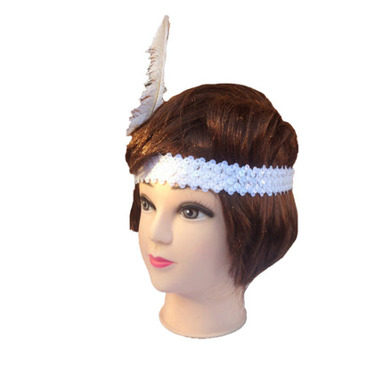 12x 1920s FLAPPER HEADBAND Headpiece Feather Sequin Charleston Gatsby Party BULK - White.