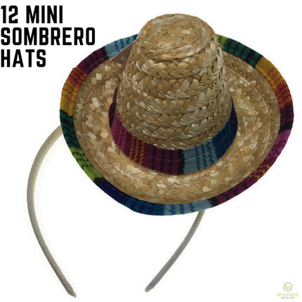 12x MINI SOMBRERO HATS on Headband Mexican Spanish Fiesta Party Costume BULK.
