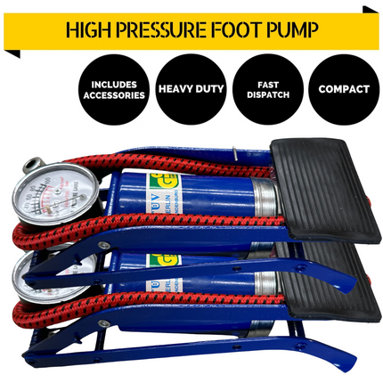 2x HIGH PRESSURE FOOT PUMP Ball Bicycle Motorbike Car Tire Inflator Tyre Air.