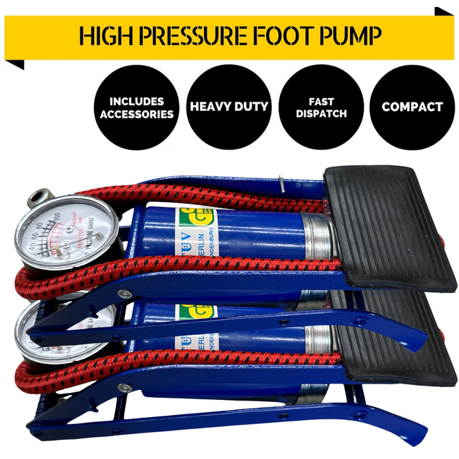 2x HIGH PRESSURE FOOT PUMP Ball Bicycle Motorbike Car Tire Inflator Tyre Air.
