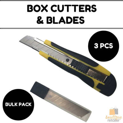 3x BOX CUTTERS Knife Retractable Blade Snap Off Razor 18mm Durable Opener BULK.
