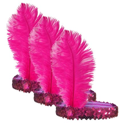 3x 1920s FLAPPER HEADBAND Headpiece Feather Sequin Charleston Costume Gatsby - Hot Pink.