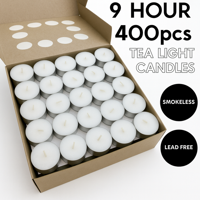 400pcs TEA LIGHT CANDLES 9 Hour Burn Tealight Wedding Smokeless Crystal Wax BULK.
