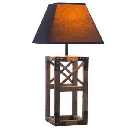 Designer Wooden TABLE LAMP Modern Rustic Geo Industrial Retro  Desk Light.