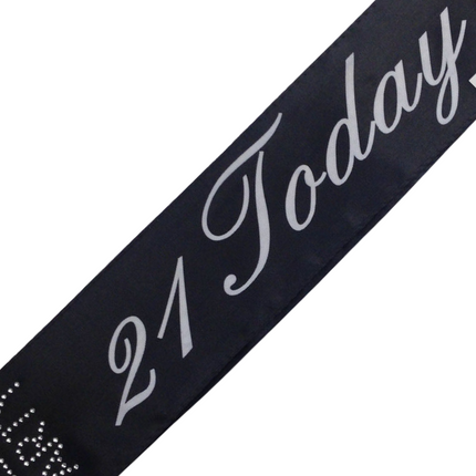 21st Birthday Sash 21 Today! Girls Night Party Costume Celebration Bday - Black.