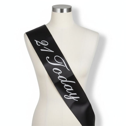 21st Birthday Sash 21 Today! Girls Night Party Costume Celebration Bday - Black.