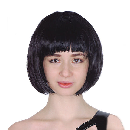 Bob Wig Costume Short Straight Fringe Cosplay Party Womens Hair - Black.