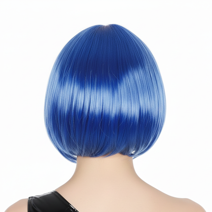 Bob Wig Costume Short Straight Fringe Cosplay Party Full Hair Womens Fancy Dress - Blue.