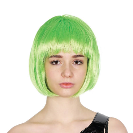 Bob Wig Costume Short Straight Fringe Cosplay Party Full Hair Womens Fancy Dress - Green.