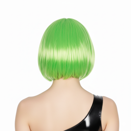 Bob Wig Costume Short Straight Fringe Cosplay Party Full Hair Womens Fancy Dress - Green.