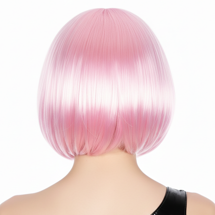 Bob Wig Costume Short Straight Fringe Cosplay Party Full Hair Womens Fancy Dress - Light Pink.