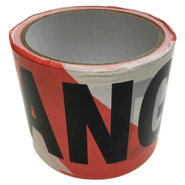 DANGER TAPE Red White Safety Warning Barricade Barrier Strip Non-Stick 20m.