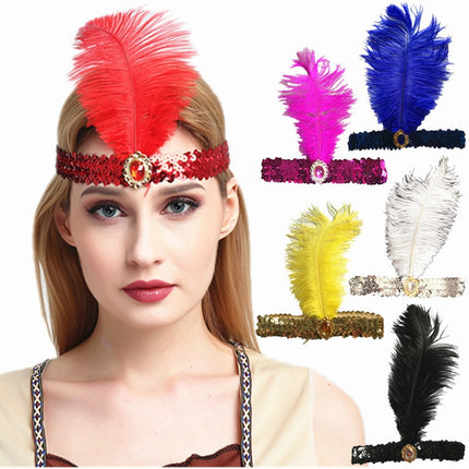 1920s FLAPPER HEADBAND Headpiece Feather Sequin Charleston Costume Gatsby Dance - Hot Pink.