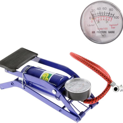 Foot Air Pump High Pressure Gauge Tyre Tire Inflator Air Bed Bike Ball.