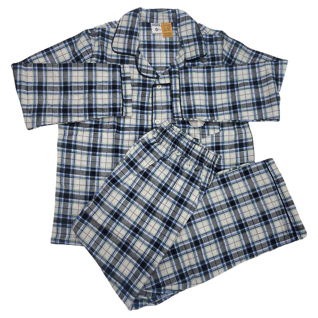 KIDS FLANNELETTE PYJAMAS PJs Boys Girls Flannel Pajamas Pyjama Winter Set PJ - Black/Blue/White Check - 8.