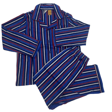 KIDS FLANNELETTE PYJAMAS PJs Boys Girls Flannel Pajamas Pyjama Winter Set PJ - Blue/Navy/White/Red Stripe - 8.