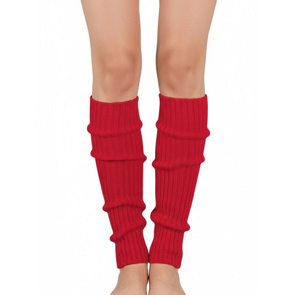 Pair of Womens Leg Warmers Disco Winter Knit Dance Party Crochet Legging Socks Costume - Red.
