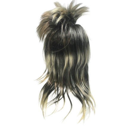 Mens Long SPIKY Wig Rock Punk 80s Fancy Dress Costume Bogan Mullet Spikey - Black/Blonde.