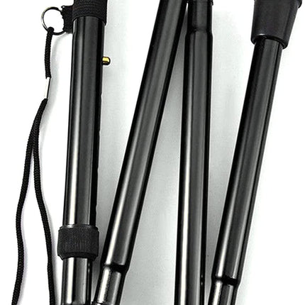 Adjustable Metal WALKING STICK Travel Cane Folding Pole Compact Retractable Hike - Black.