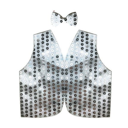 Mens SEQUIN VEST Dance Costume Party Coat Disco Accessory Sparkle Waistcoat - Silver.