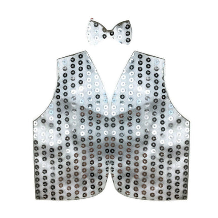 Mens SEQUIN VEST Dance Costume Party Coat Disco Accessory Sparkle Waistcoat - Silver.