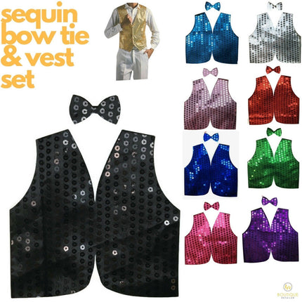 Mens SEQUIN VEST Dance Costume Party Coat Disco Accessory Sparkle Waistcoat - Silver.