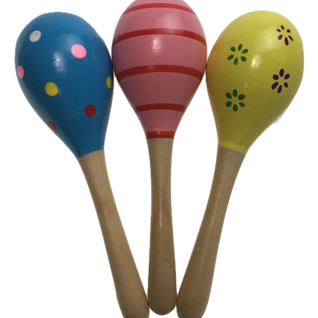 3x WOODEN MARACAS Musical Egg Percussion Toy Shakers Rattles Rumba Party.