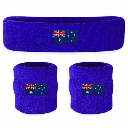 WRISTBAND & HEADBAND SET Tennis Terry Towelling Cotton Sweat Band Team Gym  - Australia Flag.