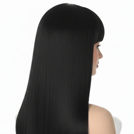 LONG WIG Straight Party Hair Costume Fringe Cosplay Fancy Dress 70cm Womens - Black (22450).