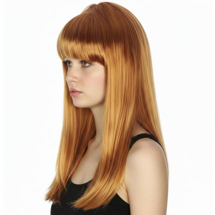 LONG WIG Straight Party Hair Costume Fringe Cosplay Fancy Dress 70cm Womens - Golden Brown (22463).