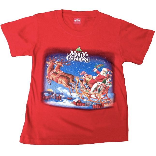 100% Cotton Kids Christmas T Shirt Xmas Top Santa Red White Party Costume - Red - XX-Large (12-14 Years Old).