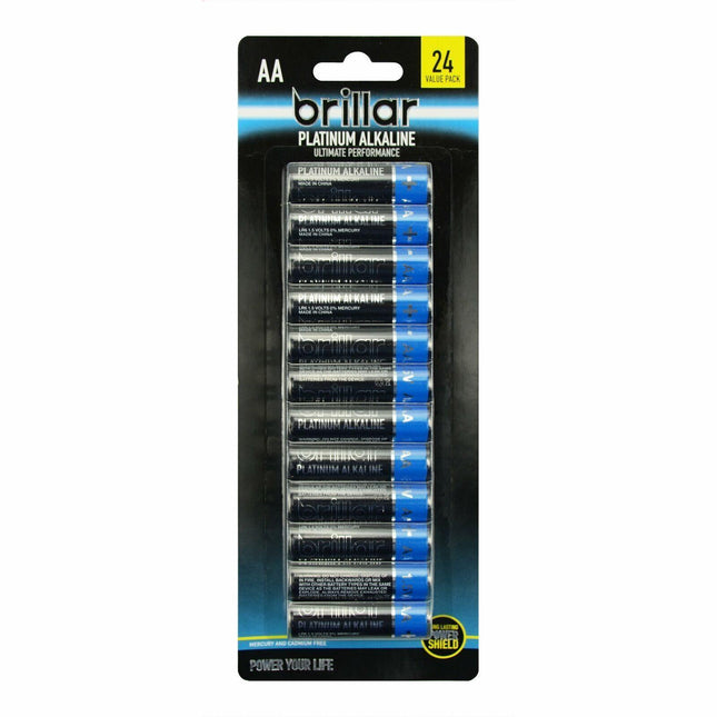 1 Pack of 24 Brillar AA Platinum Alkaline Batteries Long Lasting Power Home.