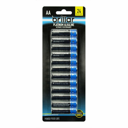1 Pack of 24 Brillar AA Platinum Alkaline Batteries Long Lasting Power Home.