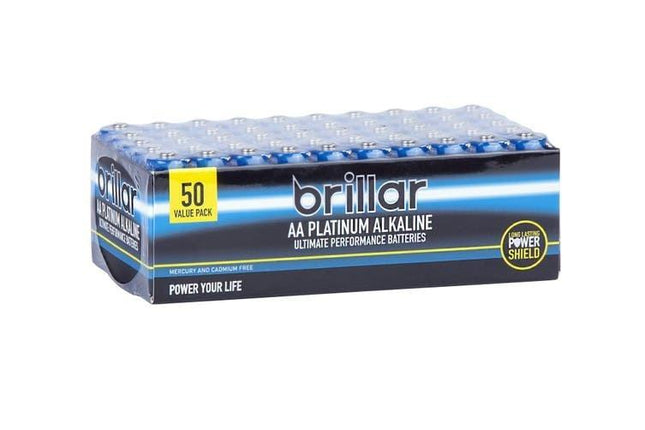 Brillar AA Platinum Alkaline Ultimate Performance Batteries - 50 PCS.