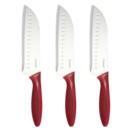 3pc Set 17.5cm Culinare Santoku Knife Chef Cutlery Stainless Steel Kitchen Cutting.