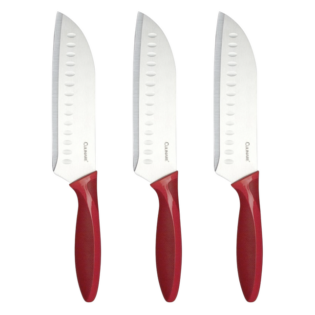 3pc Set 17.5cm Culinare Santoku Knife Chef Cutlery Stainless Steel Kitchen Cutting.