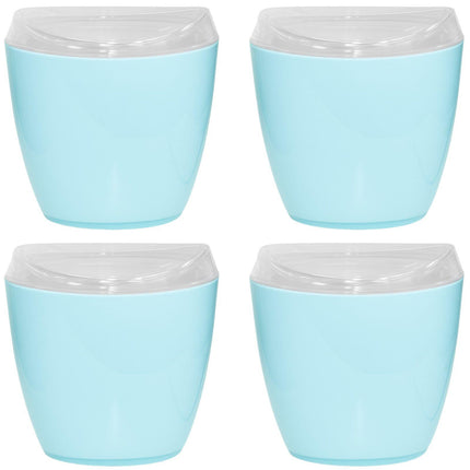 4x Oval Swing Top Waste Rubbish Bin Acrylic Lightweight Compact Bathroom Office in Blue.