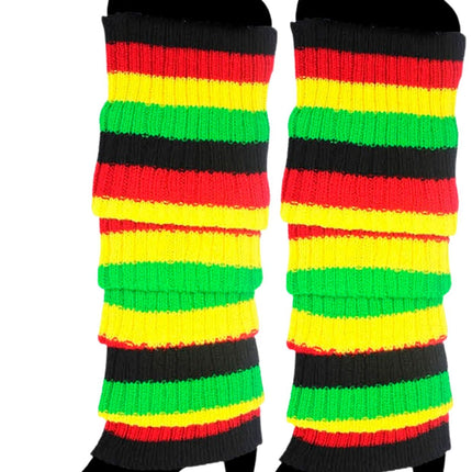 RAINBOW LEG WARMERS High Knitted Womens Neon Party Knit Ankle Socks 80s Dance - Indigenous Colours.