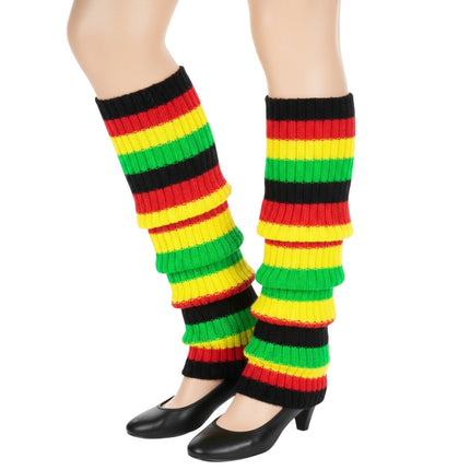 RAINBOW LEG WARMERS High Knitted Womens Neon Party Knit Ankle Socks 80s Dance - Indigenous Colours.