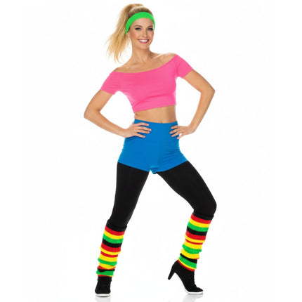 RAINBOW LEG WARMERS High Knitted Womens Neon Party Knit Ankle Socks 80s Dance - Indigenous Colours.